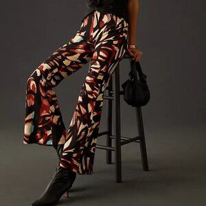 By Anthropologie Joni Flare Pants Pull On Retro Geometric Jacquard Knit